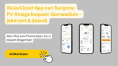 Banner zur iSolarCloud-App von Sungrow mit CTA „Artikel lesen“