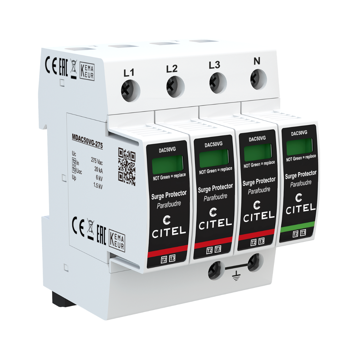 Bild von Citel DAC50VGS-31-275 AC-Überspannungsschutz - Typ 2+3 - 3-Phasen+N